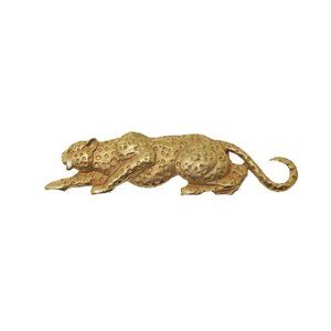 Vintage Gold Tone Cheetah Jaguar Crouching Hunting 3" Pin